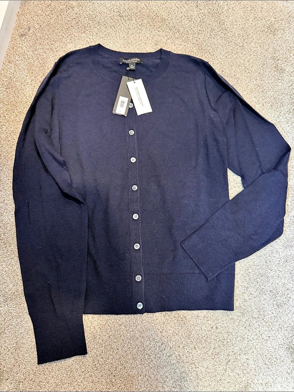 Banana Republic Merino Crew-Neck Cardigan navy